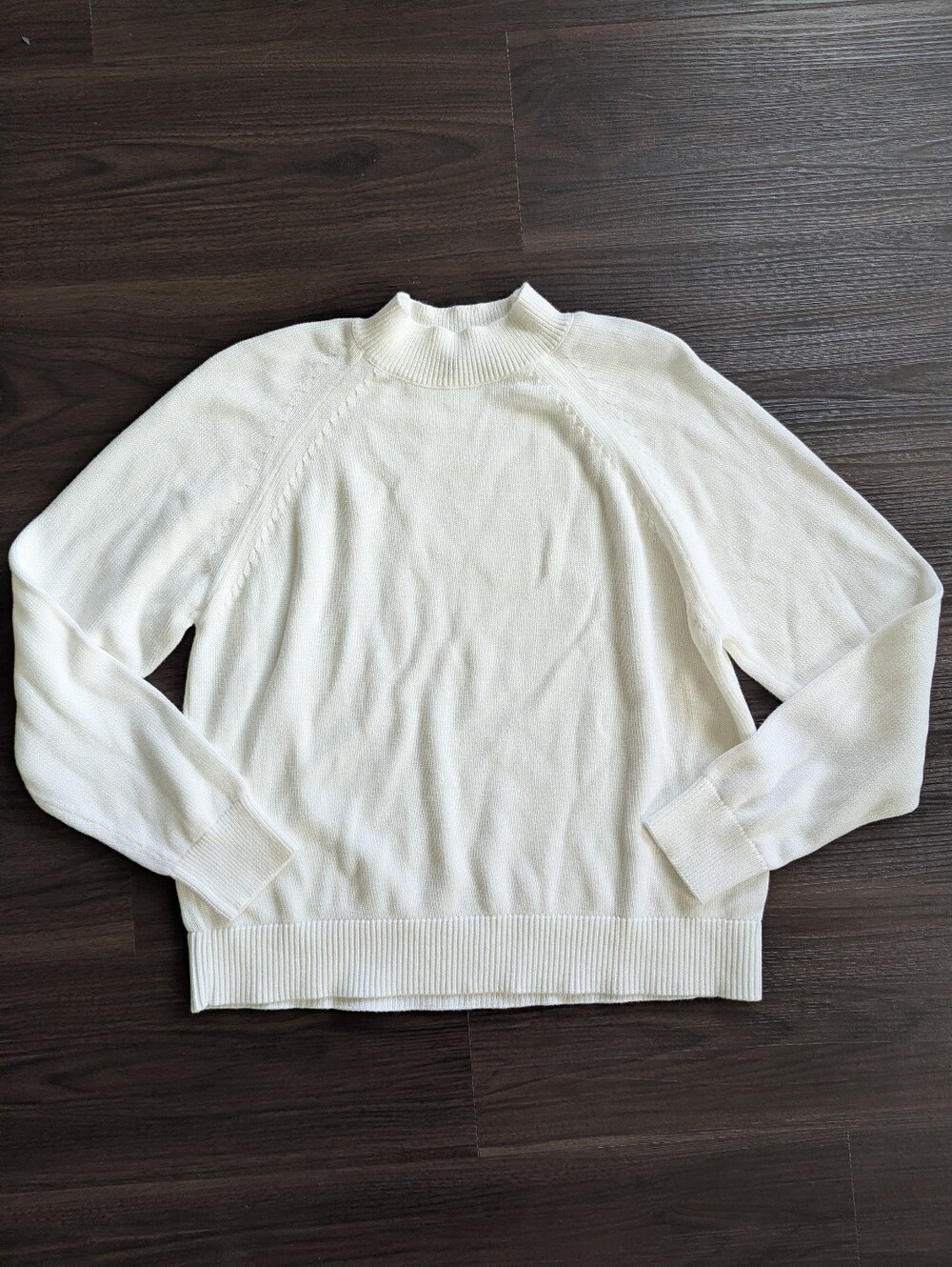 Quince White Organic Cotton Knit Mock Neck Sweater Medium Coastal Minimalist
